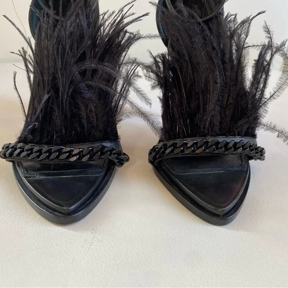 GIVENCHY Runaway Black Feathers Ankle Straps Heel sandals SZ 6/36 - Picture 6 of 13